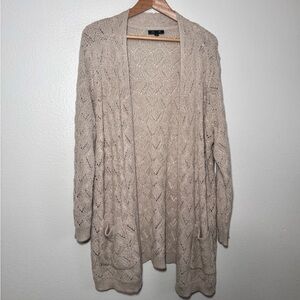 Lety & Me Beige Long Open Front Cardigan Duster Sweater 2X